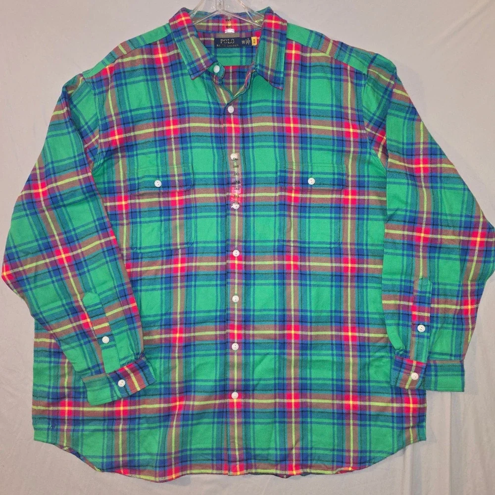 Polo Ralph Lauren Flannel Shirt 3XB Mens Green Blue Pink Plaid Button Down NEW